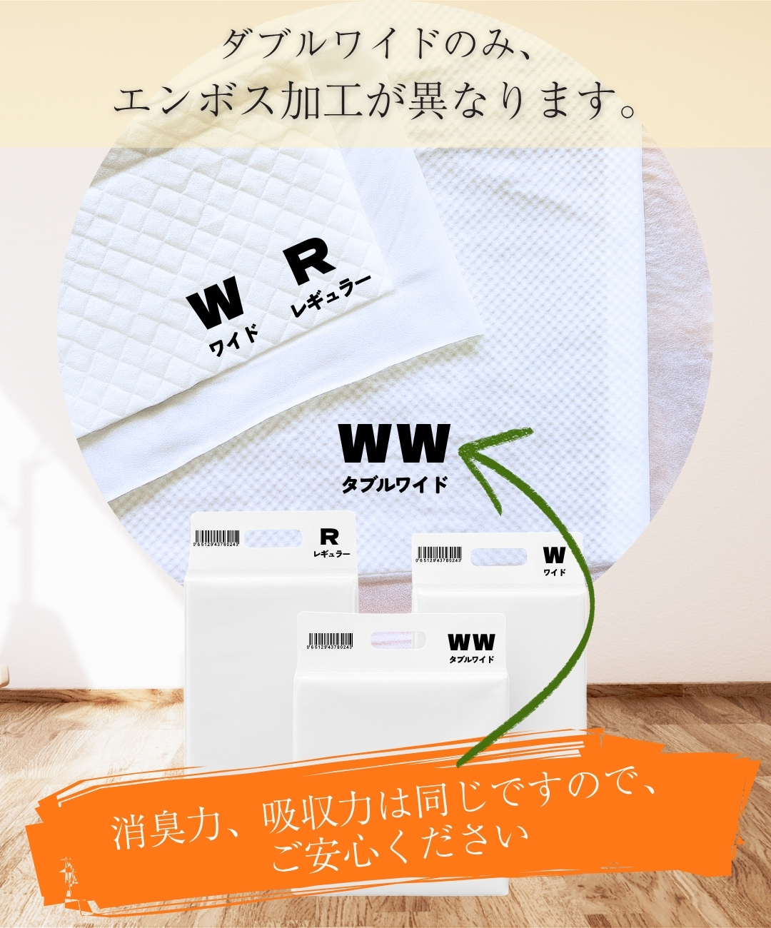 3つのサイズとエンボス加工